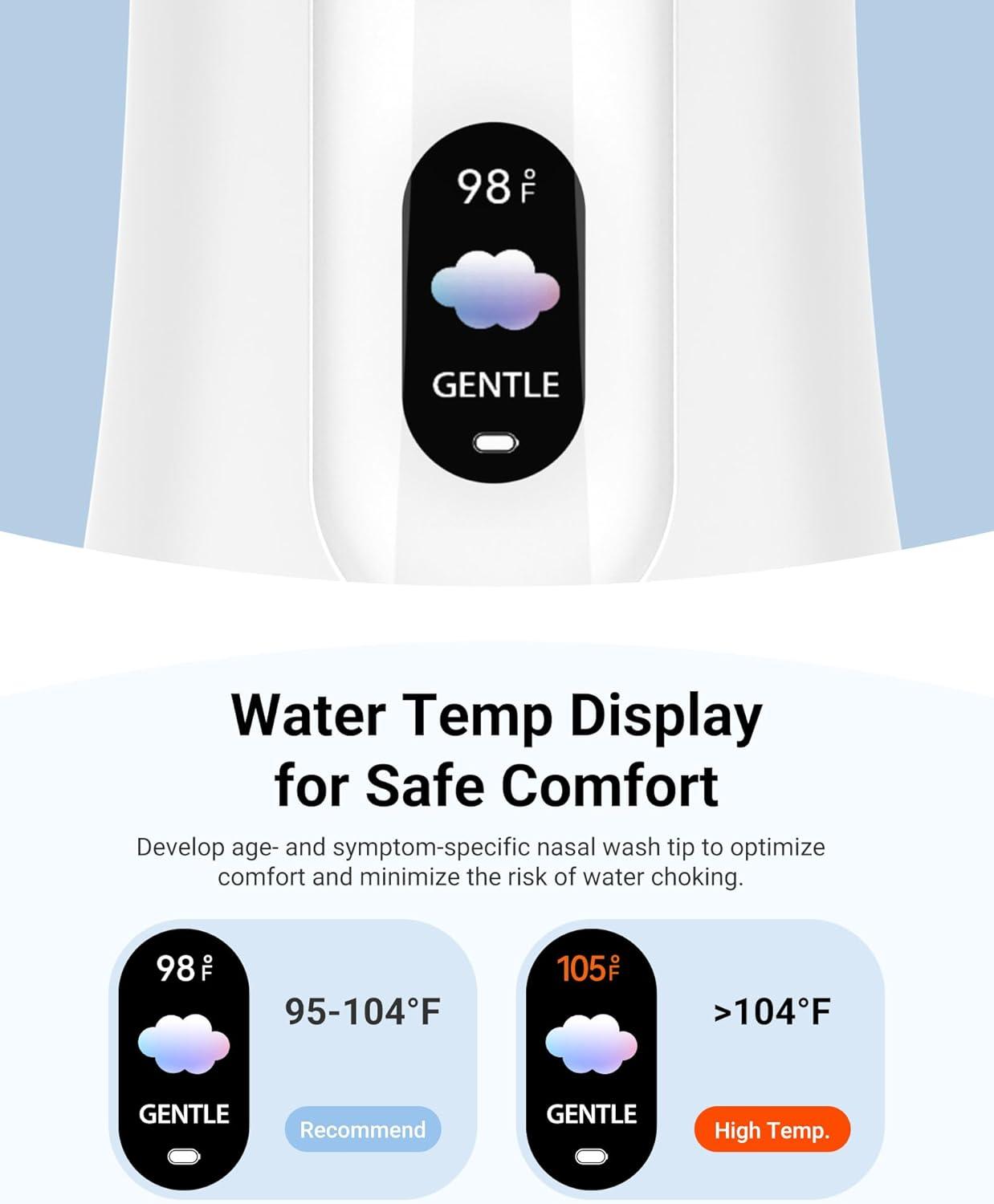 imageiHealth Electric Nasal Irrigation System for Adults ampamp Kids  Gentle Sinus Rinse for Rhinitis ampamp Sinusitis Relief 400ml EasyClean Large Tank Water Temperature Measurement 30 Premixed Saline Packets30 PCS