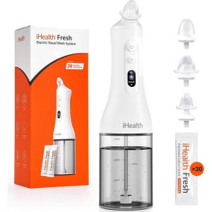 imageiHealth Electric Nasal Irrigation System for Adults ampamp Kids  Gentle Sinus Rinse for Rhinitis ampamp Sinusitis Relief 400ml EasyClean Large Tank Water Temperature Measurement 30 Premixed Saline Packets30 PCS